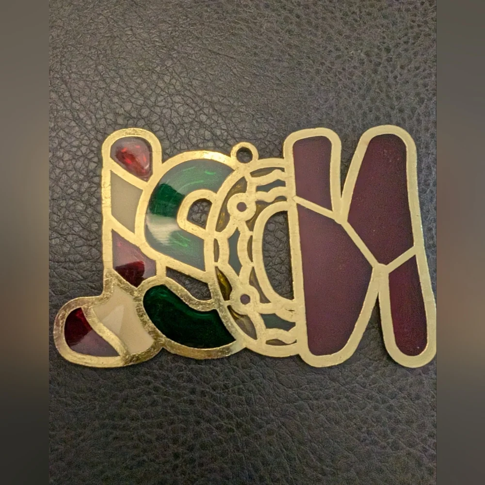 Vintage 70s Stained Glass Sun Catcher Hanging Christmas Ornaments Lead, Set of 2